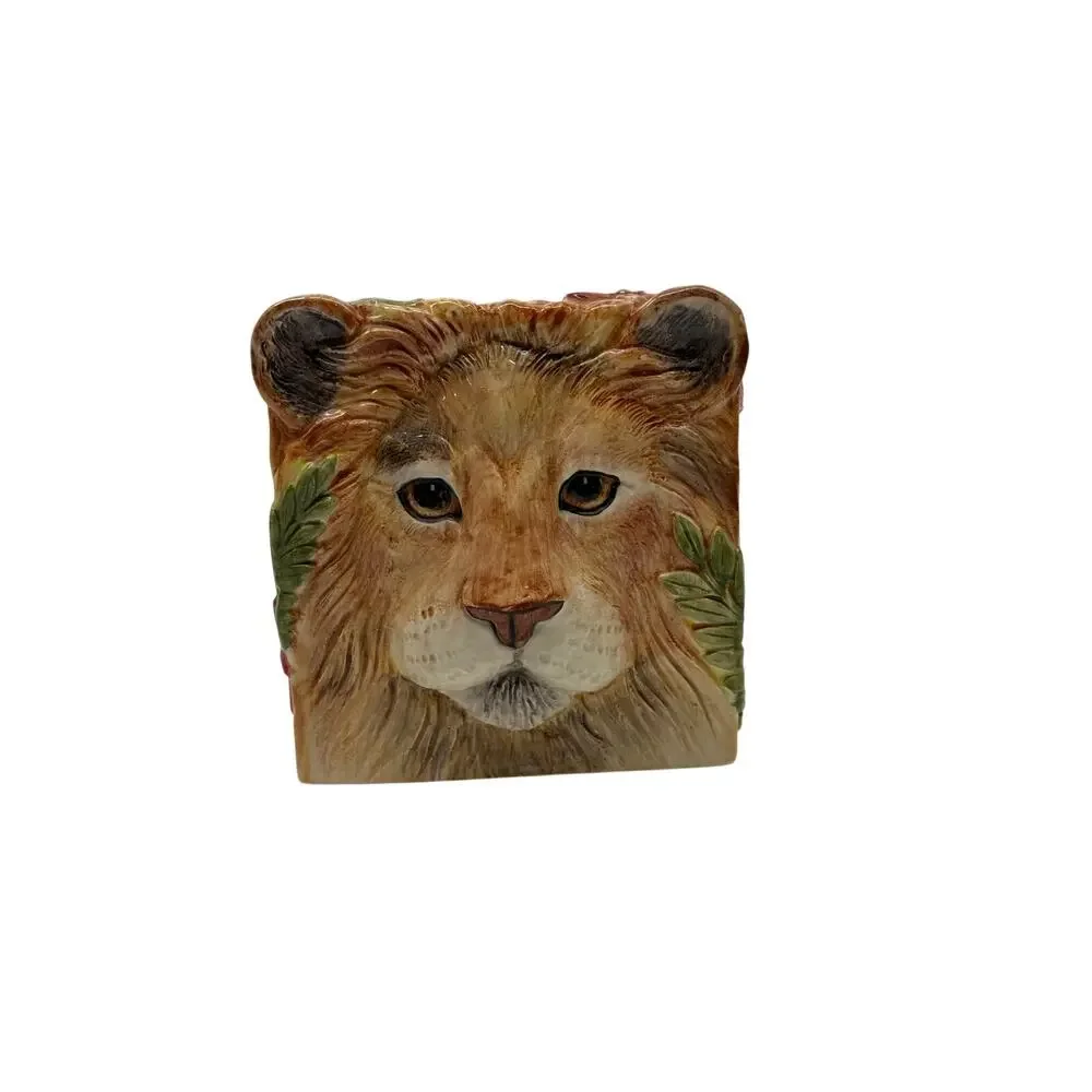 Vtg Fitz and Floyd Serengeti Collection Lion Ceramic Tissue Box Holder Rare